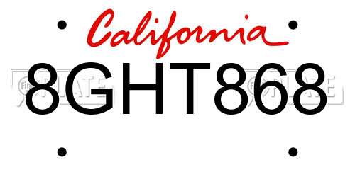 8GHT868 California License Plate