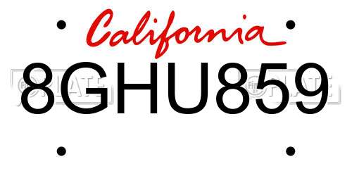 8GHU859 California License Plate