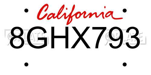8GHX793 California License Plate