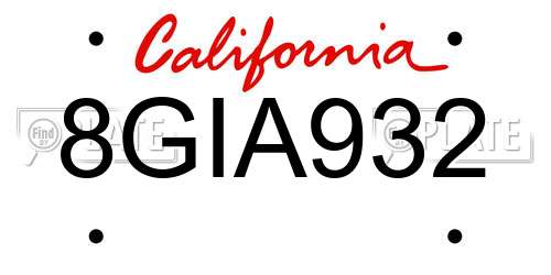 8GIA932 California License Plate