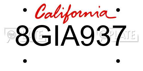 8GIA937 California License Plate