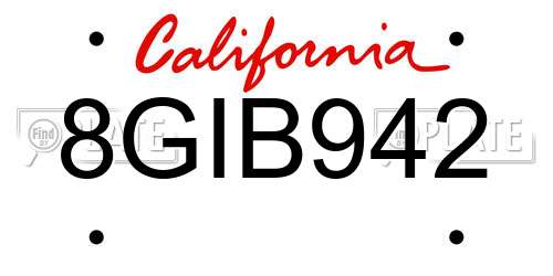 8GIB942 California License Plate