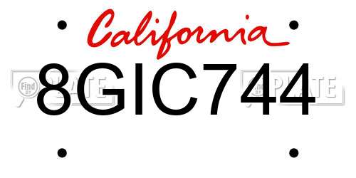 8GIC744 California License Plate