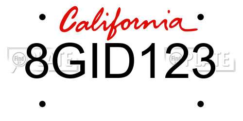 8GID123 California License Plate