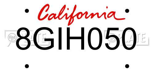 8GIH050 California License Plate