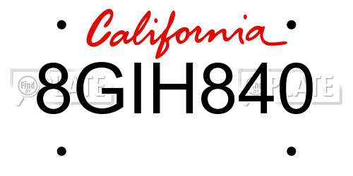 8GIH840 California License Plate
