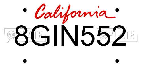 8GIN552 California License Plate