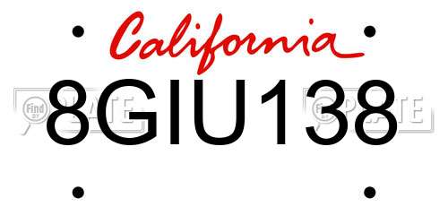 8GIU138 California License Plate