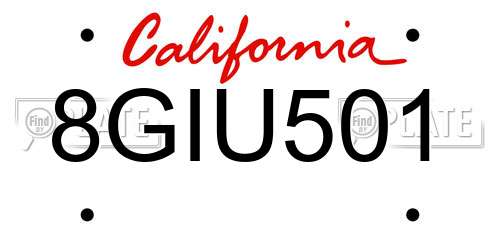 8GIU501 California License Plate