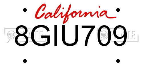 8GIU709 California License Plate