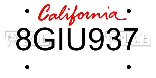 8GIU937 California License Plate