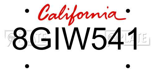 8GIW541 California License Plate