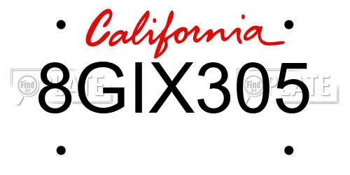 8GIX305 California License Plate