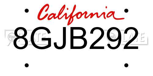 8GJB292 California License Plate