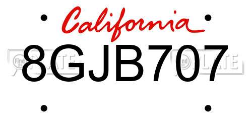 8GJB707 California License Plate