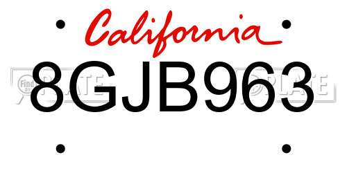 8GJB963 California License Plate