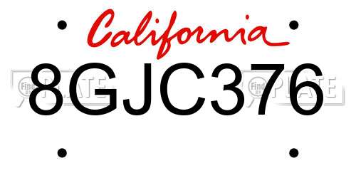 8GJC376 California License Plate