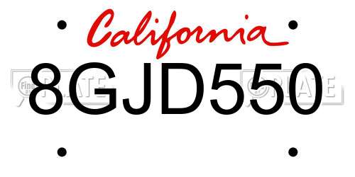 8GJD550 California License Plate