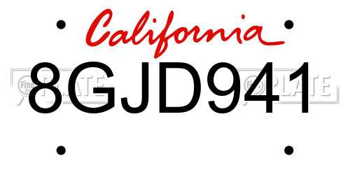 8GJD941 California License Plate