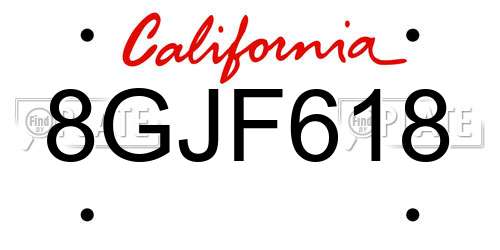 8GJF618 California License Plate