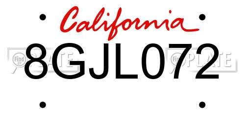 8GJL072 California License Plate