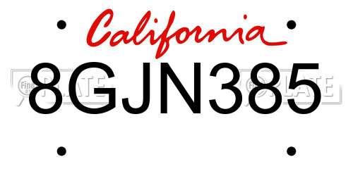 8GJN385 California License Plate