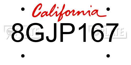 8GJP167 California License Plate