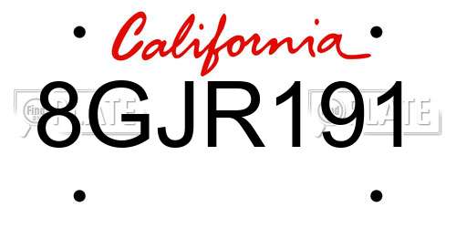 8GJR191 California License Plate