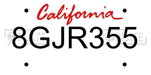8GJR355 California License Plate