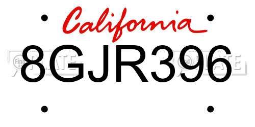 8GJR396 California License Plate