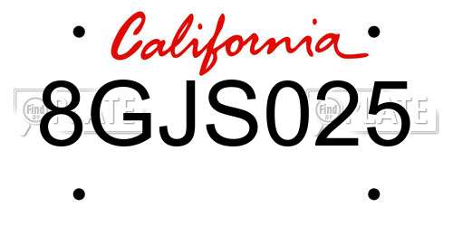 8GJS025 California License Plate