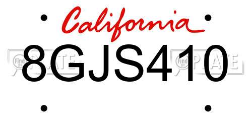 8GJS410 California License Plate