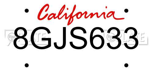 8GJS633 California License Plate