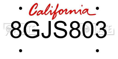 8GJS803 California License Plate