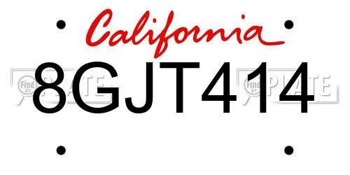 8GJT414 California License Plate