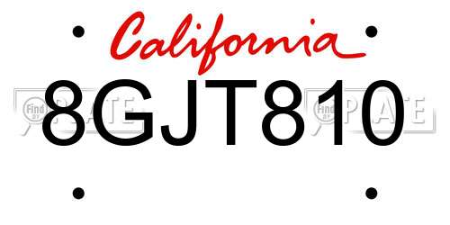 8GJT810 California License Plate