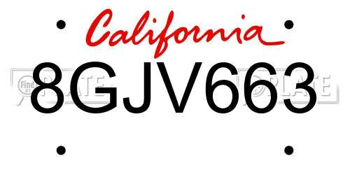 8GJV663 California License Plate