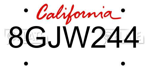 8GJW244 California License Plate