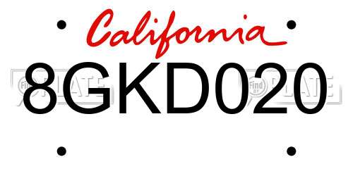 8GKD020 California License Plate