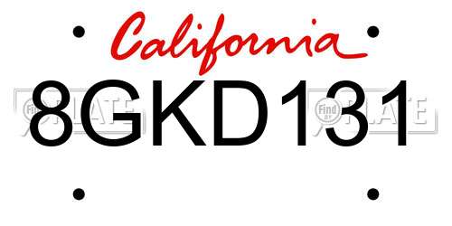 8GKD131 California License Plate