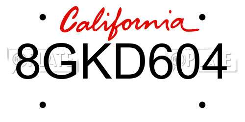 8GKD604 California License Plate