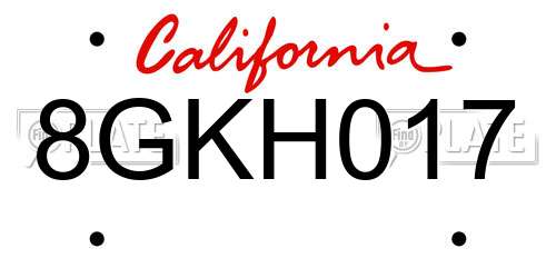 8GKH017 California License Plate