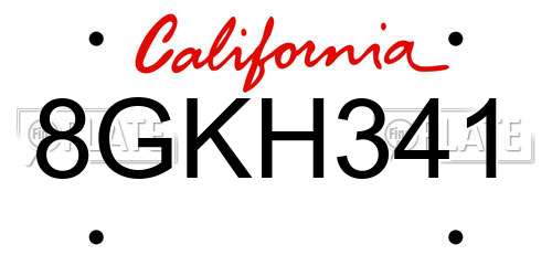 8GKH341 California License Plate