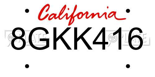 8GKK416 California License Plate