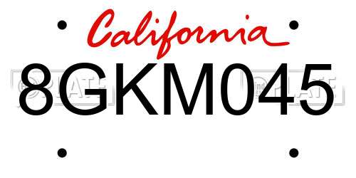 8GKM045 California License Plate