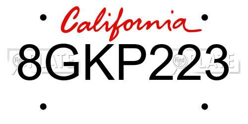 8GKP223 California License Plate