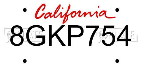 8GKP754 California License Plate