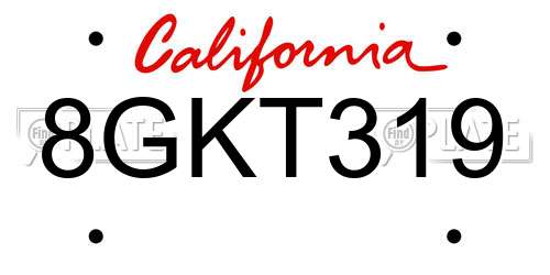8GKT319 California License Plate