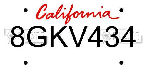 8GKV434 California License Plate