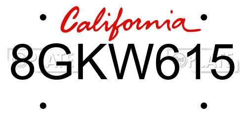 8GKW615 California License Plate
